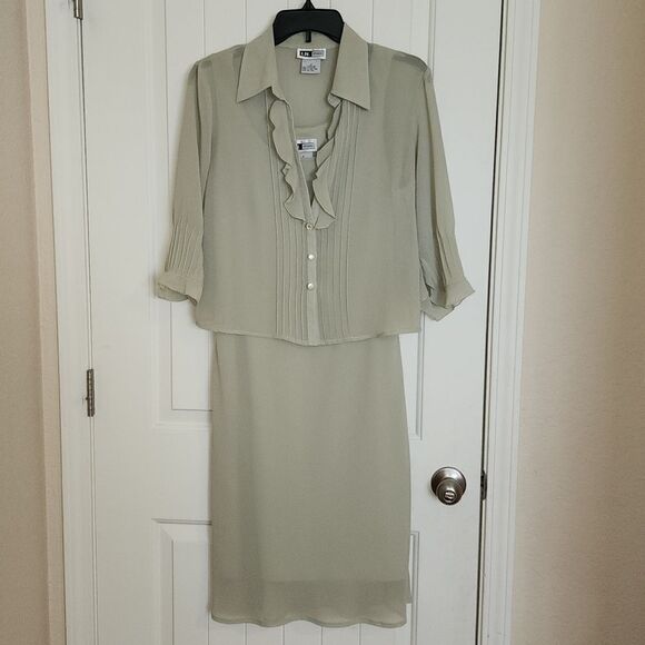 I.N. Studio 2 piece dress set dress pleated cardigan size 6 office summer spring - Picture 1 of 8